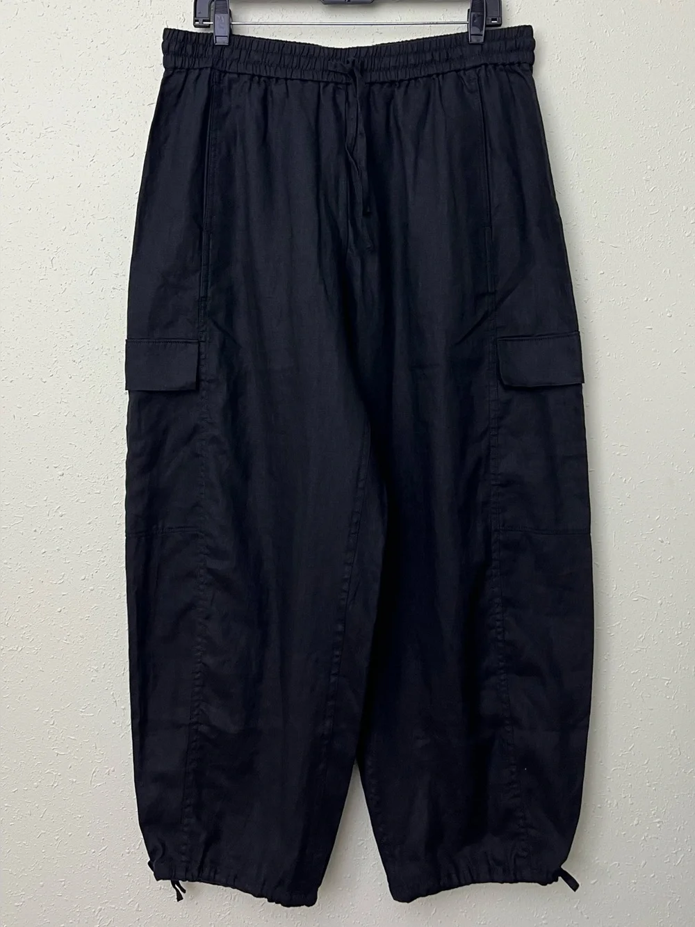 New Everlane THE CARGO CURVE PANT IN LINEN Black Size L